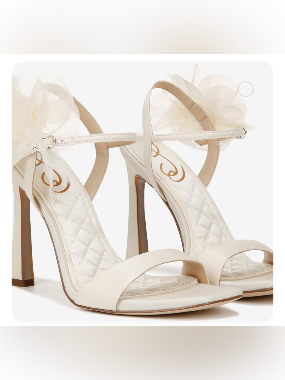 Sam Edelman Ivory Quilted Insole Ankle-Strap High Heel Sandals Size 8
